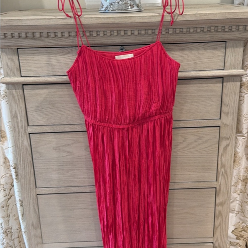 Ulla Johnson Fuchsia Textured Spaghetti-Strap Midi Dress